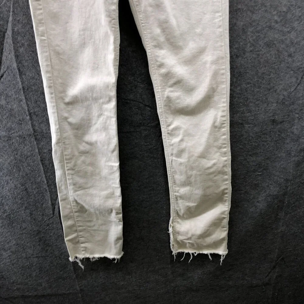 Zara High Rise Straight Jeans Womens 0‎ Ivory White Split Hem Frayed
